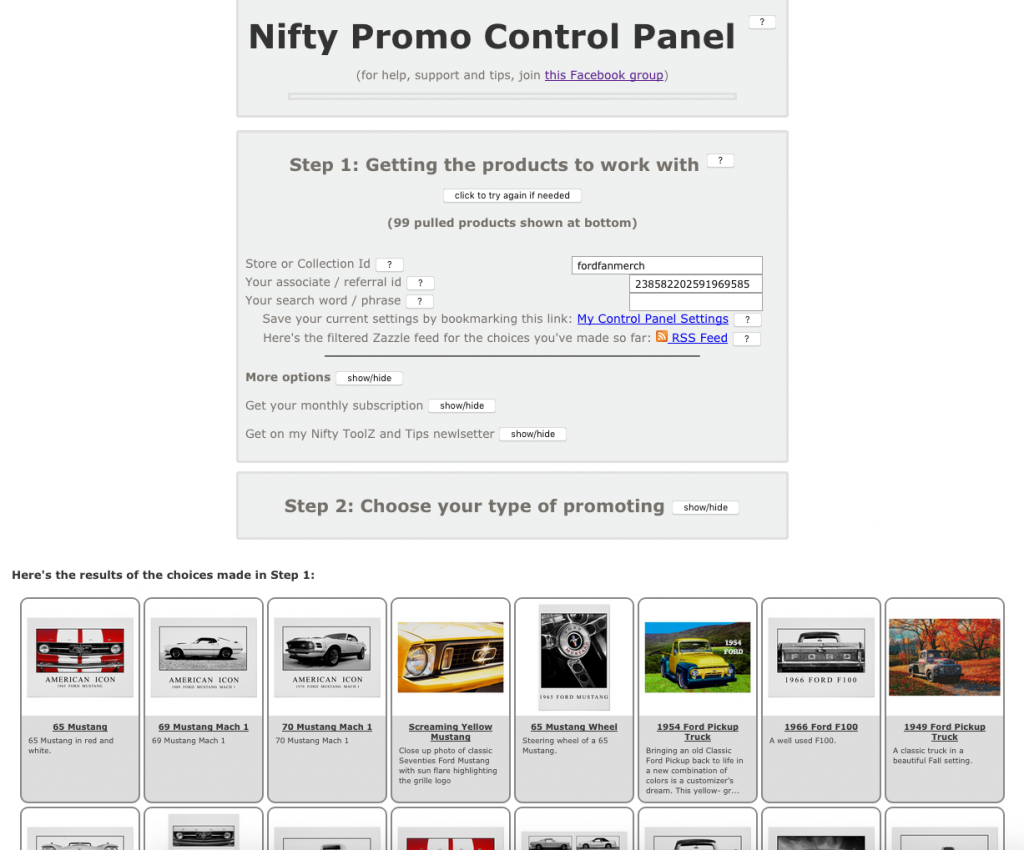 Zazzle promotion with the Nifty Promo Control Panel