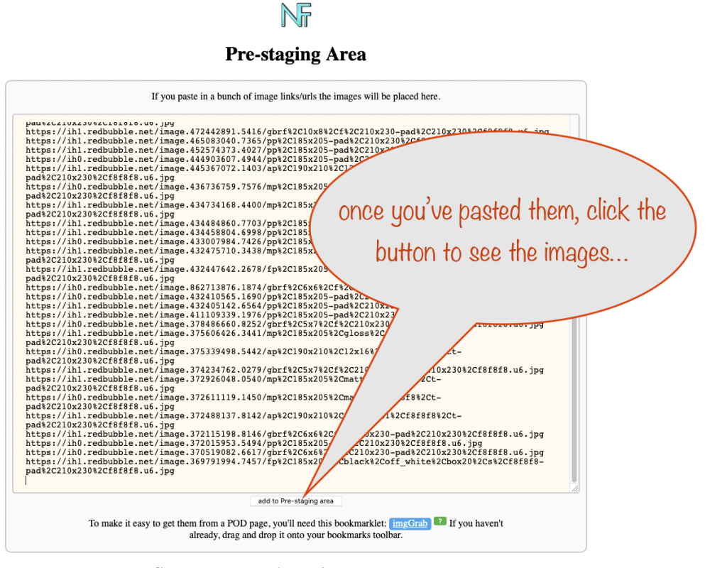 a screenshot showing the pasted image links/urls, ready for loading proper.