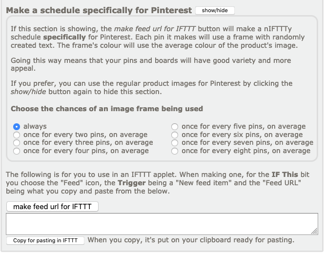 A screenshot showing the Pinterest-specific section