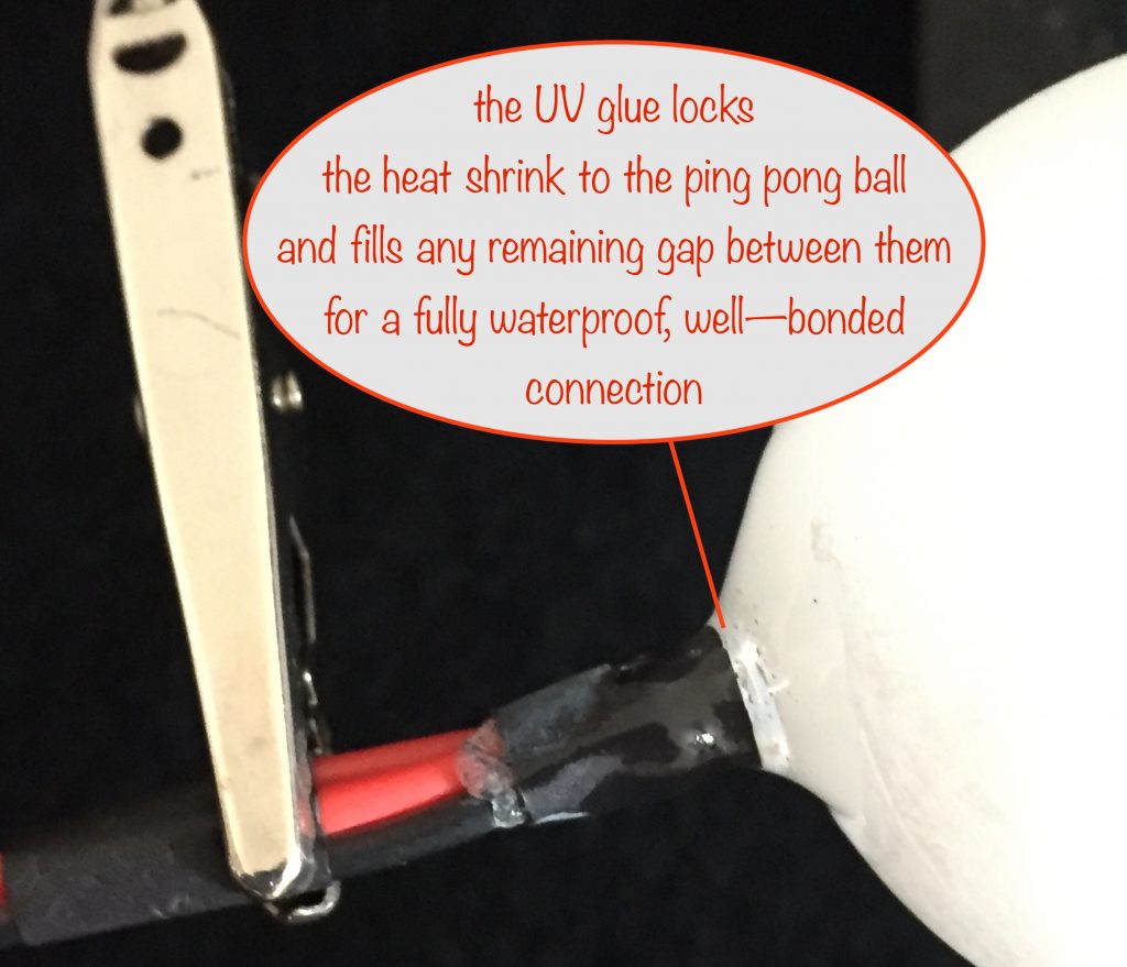 a photo showing that the UV glue is now set, giving a great bond and a waterproof connection