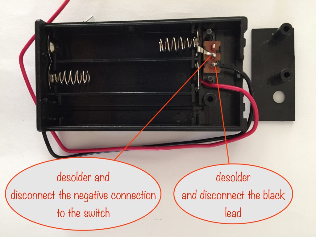 photo showing the negative terminal and black lead that are to be disconnected from the switch