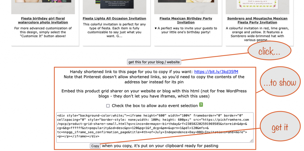 how to get the iFrame code for your blog or website