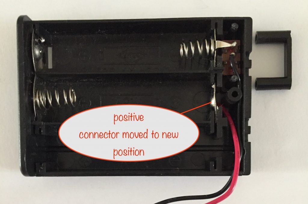photo showing the positive connector moved to its new position