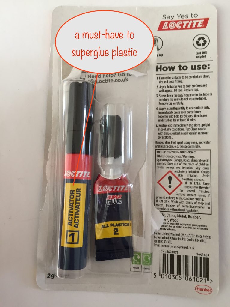 a photo showing the Loctite Activator, which is essential to successfully glue plastic