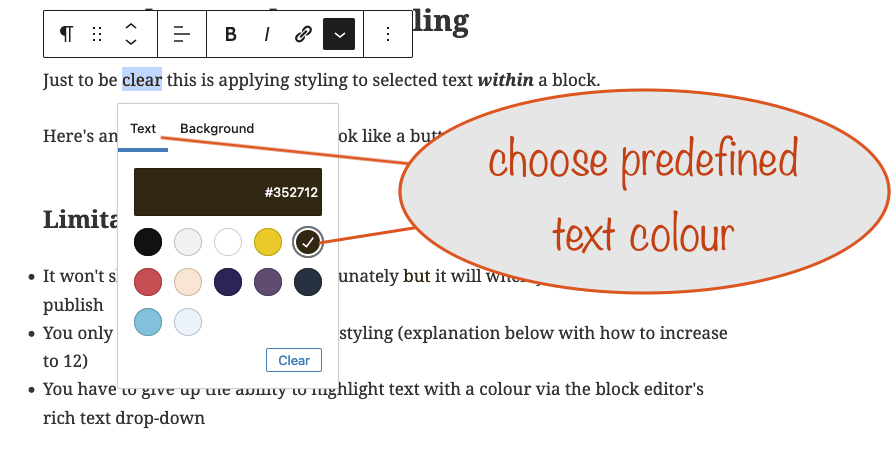 a screenshot showing how to set the text colour in the rich text dropdown