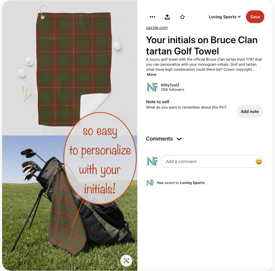 a screenshot of a Pinterest Pin made from two in-situ Zazzle product views